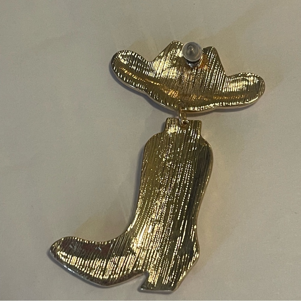 Cowboy Hat Boots Earrings Let’s Go Girls Concert Hoedown New Hot Pink Gold - Picture 11 of 16